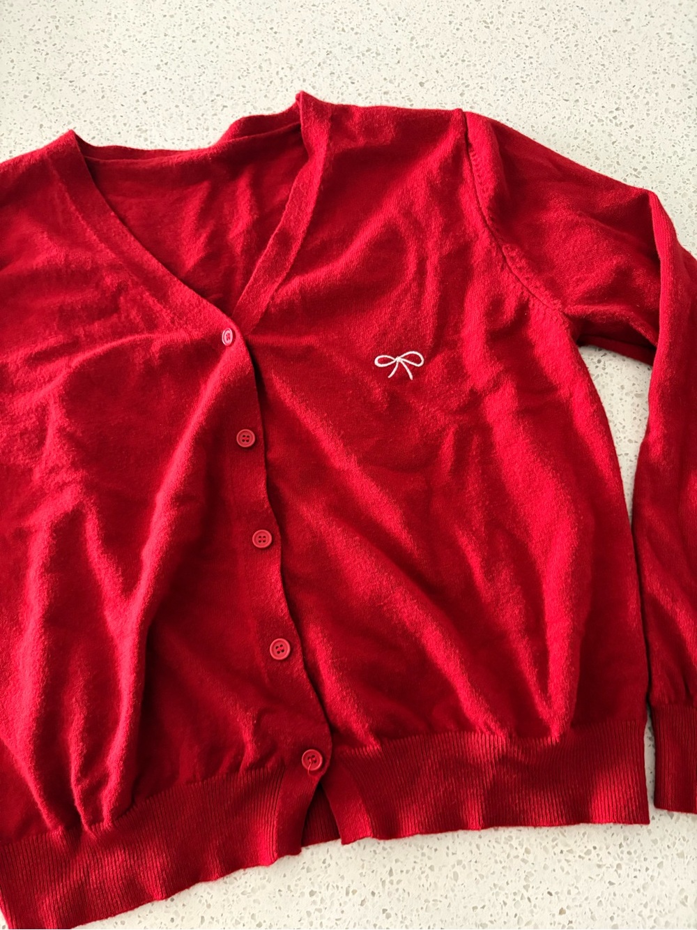 Red Women's V-Neck Button Cardigan Sweater